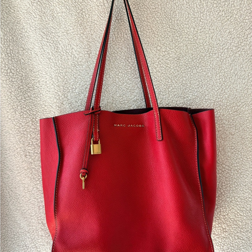 Marc Jacobs Red Pebbled Leather Tote with Gold Hardware
